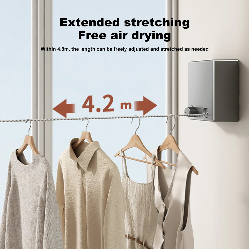 Retractable Clothesline Stainless Seel Pull-Out Clothes-Drying Machine Rope Space-Saving Clothes Drying Rack for Household