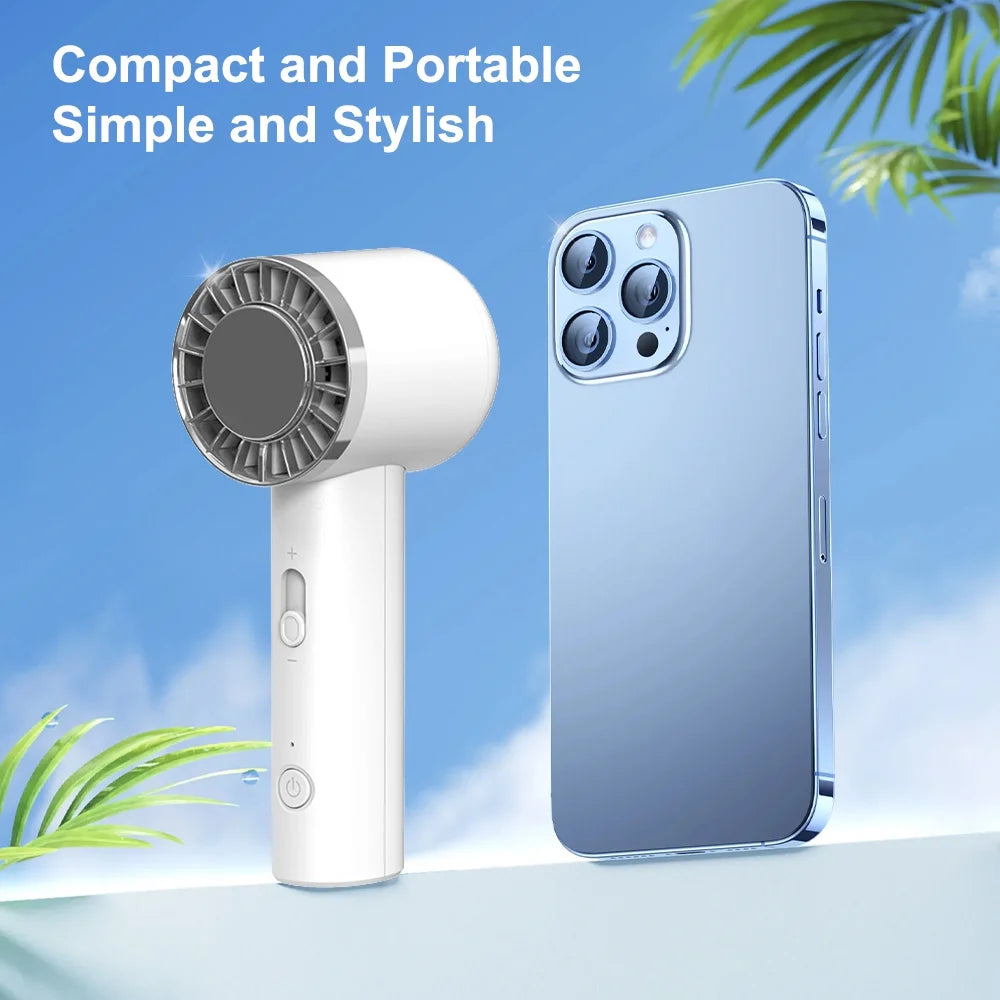 Handheld Fan with Ice Compress, Portable Mini Jet Fan Bladeless Stepless Speed Turbo Cooling Summer, 2000Mah 8000RPM Lightweight Compact for Travel, White