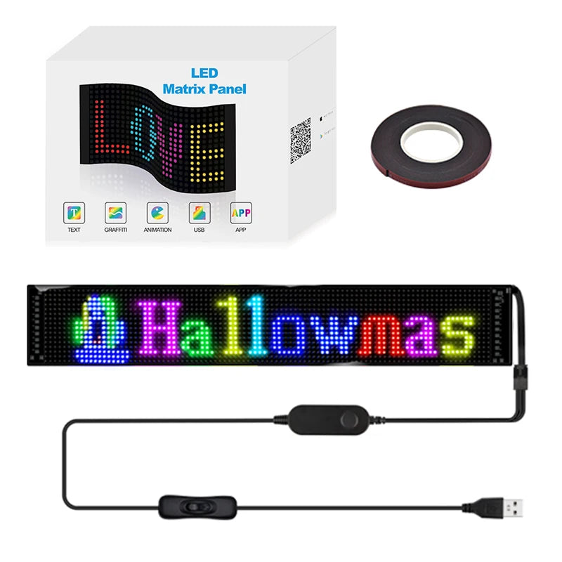 LED Matrix Pixel Panel, Scrolling Bright Advertising LED Signs, Flexible USB 5V LED Car Sign Bluetooth App Control