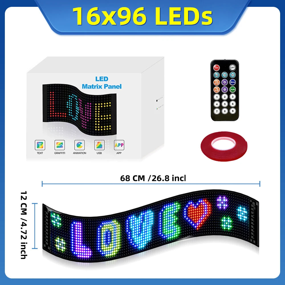 LED Matrix Pixel Panel, Scrolling Bright Advertising LED Signs, Flexible USB 5V LED Car Sign Bluetooth App Control