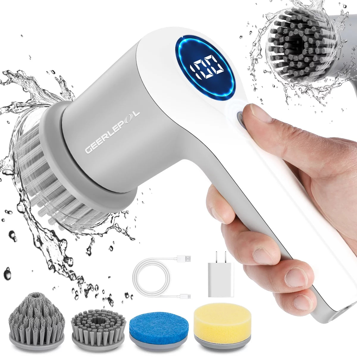 Electric Spin Scrubber Power Cleaning Brush Shower for Cleaning with LED Display, for Bathroom, Tub, Kitchen Stove, Tile Grout with 4 Brush Heads