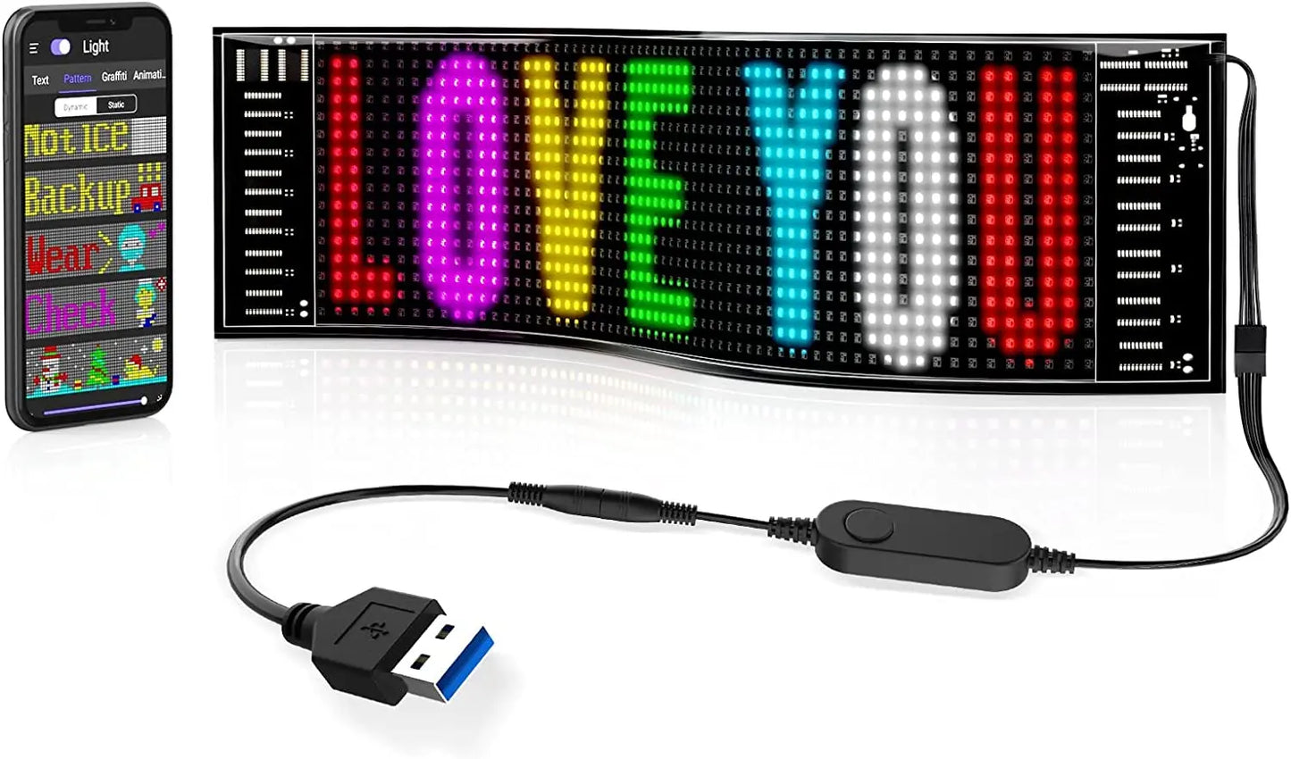 LED Matrix Pixel Panel, Scrolling Bright Advertising LED Signs, Flexible USB 5V LED Car Sign Bluetooth App Control