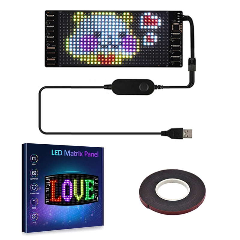 LED Matrix Pixel Panel, Scrolling Bright Advertising LED Signs, Flexible USB 5V LED Car Sign Bluetooth App Control