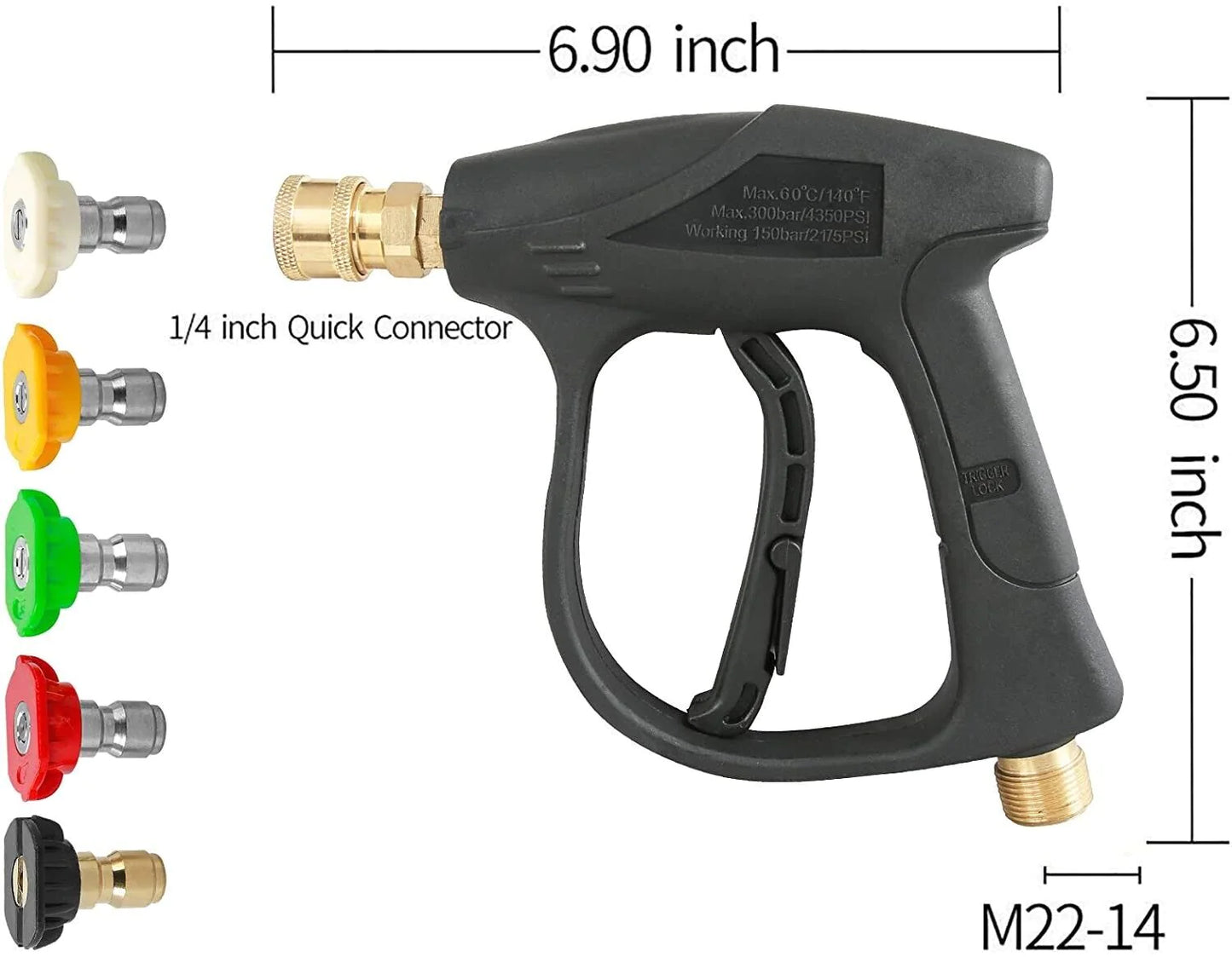 1/4" High Pressure Washer Gun 4000 PSI Car Wash Foam Spray Short Wand W/ Nozzle